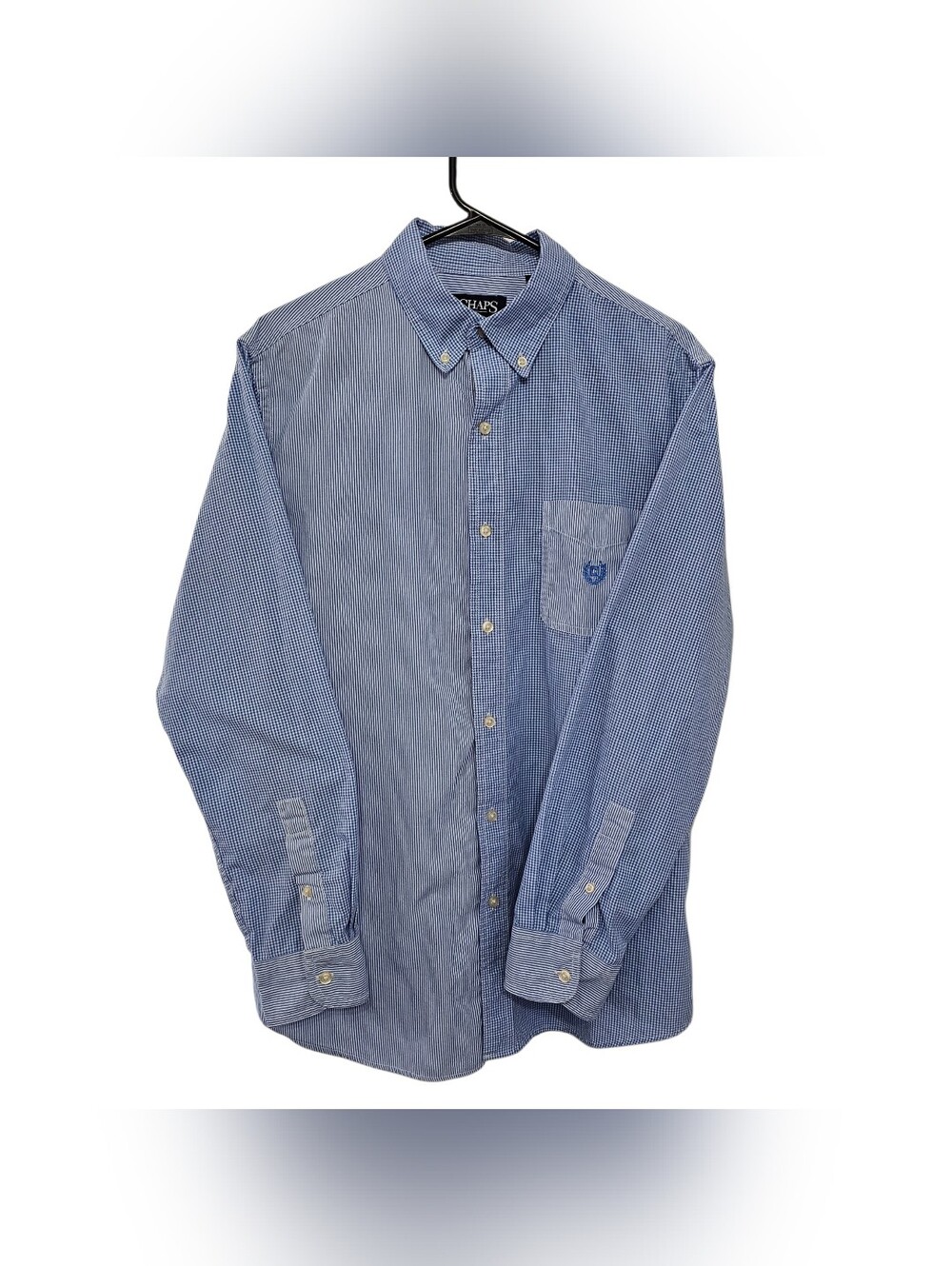 Chaps Easy Care Men's M Long Sleeve Button-Down Shirt Blue White Check Sz. M